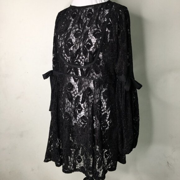 New Free People Women's Black Boho Lace Long Sleeve Dress Size Small - Picture 14 of 15
